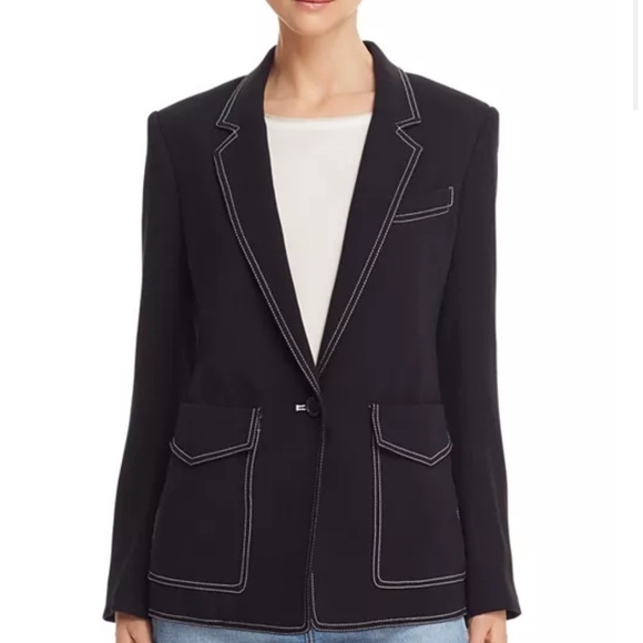 Joie Tabora Black Blazer Size 00 Contrast White Stitching Designer Jacket - Picture 1 of 2